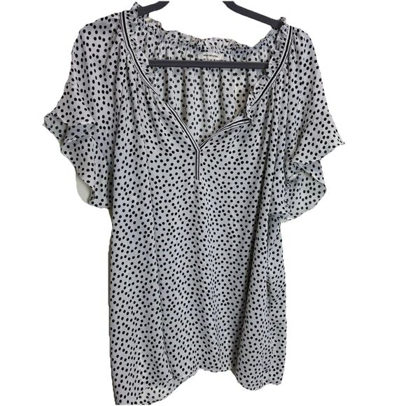 Max Studio Blouse Top Women’s 2X Plus Black & White Polka Dot Flutter Sleeve - Picture 1 of 7